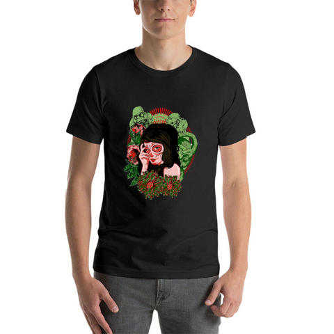 Image of Scary Lady Front and Back Print T-Shirt, Adult Cotton Short Sleeve Tee