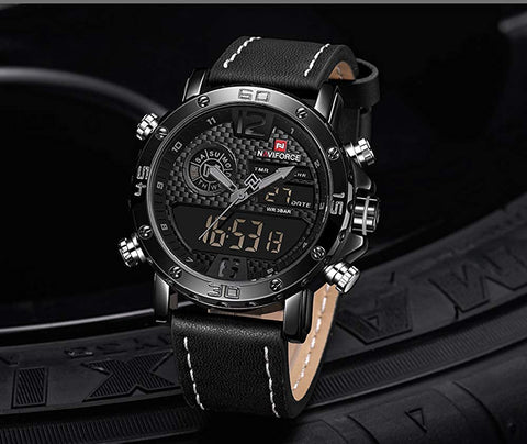 Image of Men's Waterproof Sport Watches Leather Digital Analog