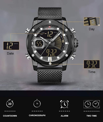 Image of Mens Digital Watches Stainless Steel Mesh Band Sport Waterproof