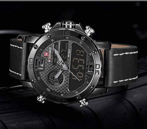 Image of Men's Waterproof Sport Watches Leather Digital Analog