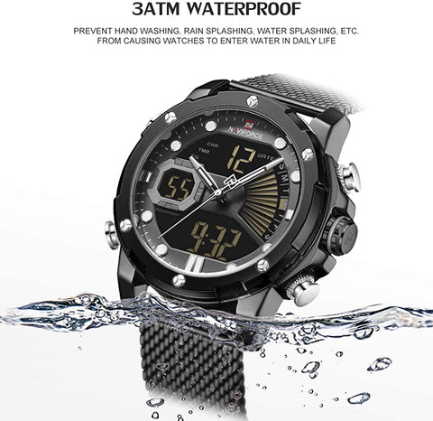 Image of Mens Digital Watches Stainless Steel Mesh Band Sport Waterproof