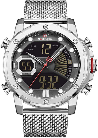 Image of Mens Digital Watches Stainless Steel Mesh Band Sport Waterproof