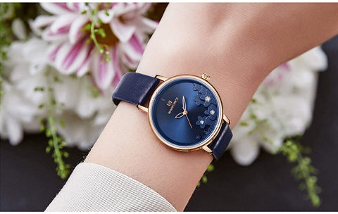 Image of Analog Luxury Genuine Leather Watches for Women with Diamond Waterproof