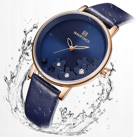 Image of Analog Luxury Genuine Leather Watches for Women with Diamond Waterproof