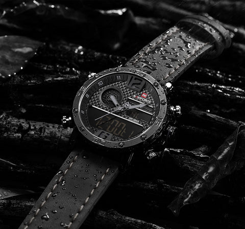 Image of Men's Waterproof Sport Watches Leather Digital Analog