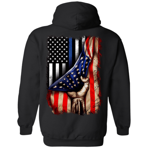 Image of Police flag inside American flag Pullover Hoodie