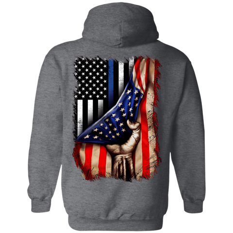 Image of Police flag inside American flag Pullover Hoodie