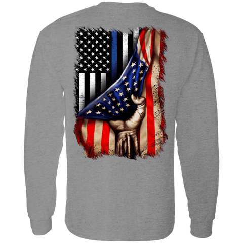 Image of Police flag inside American flag Long Sleeve T-Shirt