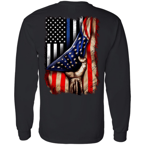 Image of Police flag inside American flag Long Sleeve T-Shirt