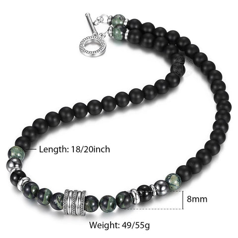 Image of Natural Red Tiger Eyes Map Stone Necklace For Men Unisex Stainless Steel Matte Black Bead Necklace Male Jewelry Gift TNB001A