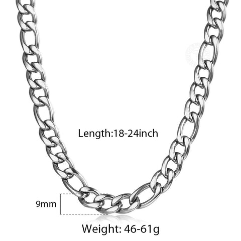 Image of 5/7/9mm Men's Stainless Steel Necklace Figaro Link Chain Choker for Men Women Gold Silver Color Solid Accessories Fashion KNM177