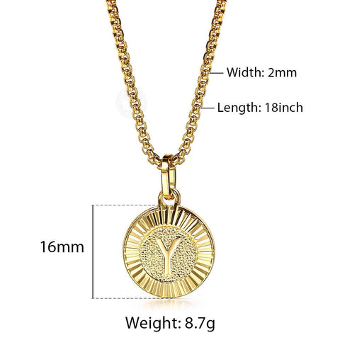 Image of Initial Letter Pendant Necklaces Gold Round Charm Stainless Steel Box Link Chain For Women Men Jewelry Gift Dropshipping GP418A