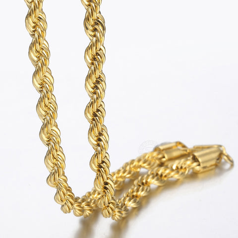 Image of New Fashion Twisted Rope Link Chain Gold Tone Stainless Steel Necklace for Men Unisex Chain Jewelry Gifts 22inch 3-7mm KNM178A