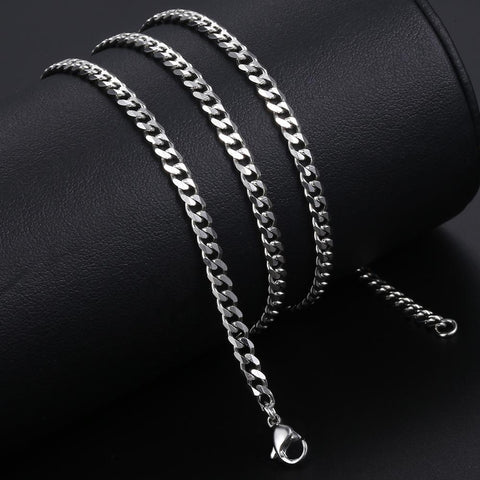 Image of Size 3-9mm Men's Necklace Stainless Steel Cuban Link Chain Gold Black Silver Color Male Jewelry Gifts for Men KNM07