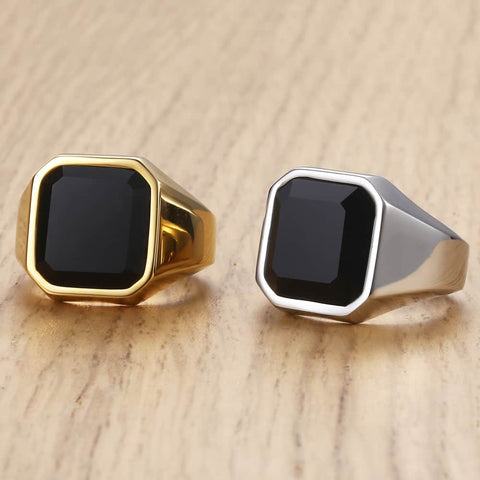 Image of Men's Ring Rock Punk Smooth 316L Stainless Steel Black CZ Gold Silver Color Hip Hop Rings For Men Party Jewelry Wholesale KHRM63