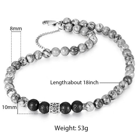 Image of Natural Red Tiger Eyes Map Stone Necklace For Men Unisex Stainless Steel Matte Black Bead Necklace Male Jewelry Gift TNB001A