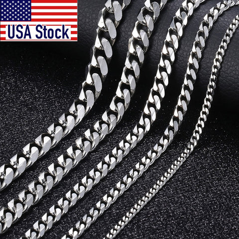 Image of Size 3-9mm Men's Necklace Stainless Steel Cuban Link Chain Gold Black Silver Color Male Jewelry Gifts for Men KNM07