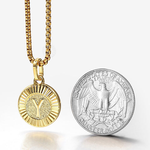 Image of Initial Letter Pendant Necklaces Gold Round Charm Stainless Steel Box Link Chain For Women Men Jewelry Gift Dropshipping GP418A