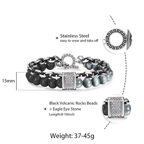 Image of Trendsmax Natural Map Stone Men's Beaded Bracelet for women Stainless Steel Bracelets Male Jewelry Tiger eye 8 9 10 inch DB33