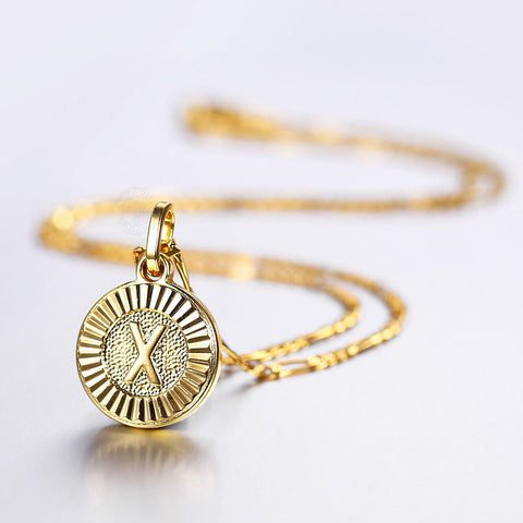 Image of New Initial letter Name Pendant Necklace Gold 26 Letters Round Charm for Women Men Wholesale Pendant Jewelry GP418