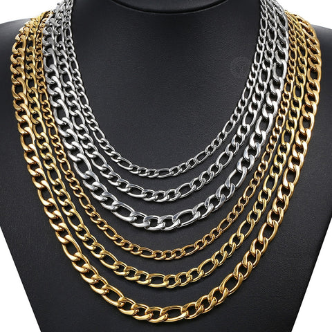 Image of 5/7/9mm Men's Stainless Steel Necklace Figaro Link Chain Choker for Men Women Gold Silver Color Solid Accessories Fashion KNM177