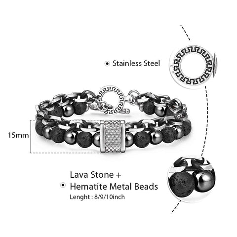 Image of Trendsmax Natural Map Stone Men's Beaded Bracelet for women Stainless Steel Bracelets Male Jewelry Tiger eye 8 9 10 inch DB33