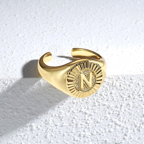 Image of Unique Design 26 Letter Signet Ring for Women Chunky Gold Color Initial Open Finger Rings Female Jewelry Gift Dropshipping GR67A