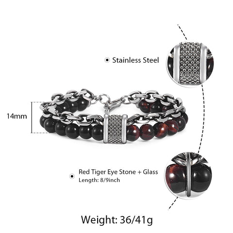 Image of Trendsmax Natural Map Stone Men's Beaded Bracelet for women Stainless Steel Bracelets Male Jewelry Tiger eye 8 9 10 inch DB33