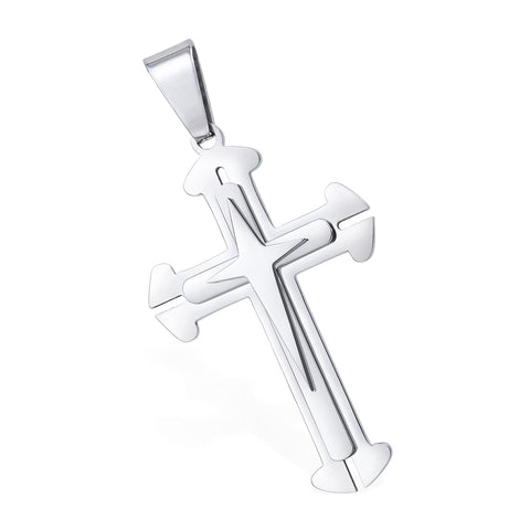 Image of Dropshipping Cross Pendant Necklace For Men Black Gold Silver color Stainless Steel Pendant Necklace Men Hip Hop Jewelry KP52