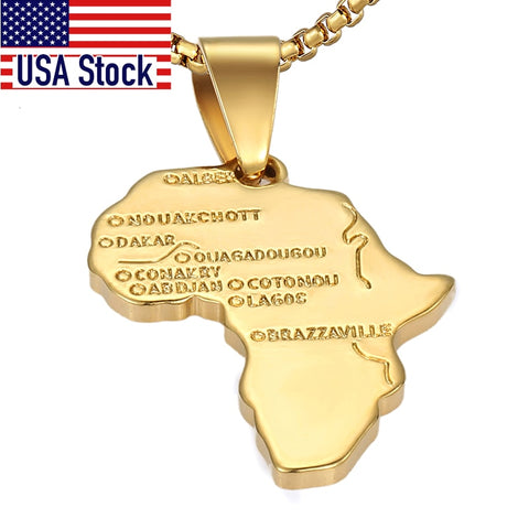Image of Trendsmax Africa Map Gold Pendant Necklace for Men Women Fashion African Map Pendant Hip Hop Dropshipping Jewelry Ethiopian GP56