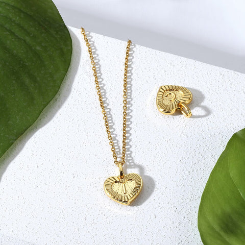 Image of New Heart Initial Letters Pendant A-Z 26 Charm For Women Men Gold Color Love Letter Fashion Jewelry Accessories GP419C
