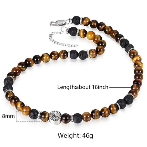 Image of Natural Red Tiger Eyes Map Stone Necklace For Men Unisex Stainless Steel Matte Black Bead Necklace Male Jewelry Gift TNB001A