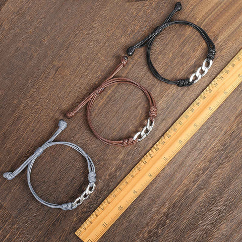 Image of Fashion Cable Curb Link Chain Leather Stainless Steel Bracelet for Womens Mens Adjustable Casual Bracelet US stock DLB01