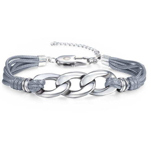 Image of Fashion Cable Curb Link Chain Leather Stainless Steel Bracelet for Womens Mens Adjustable Casual Bracelet US stock DLB01