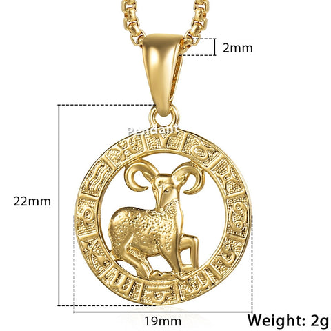 Image of Men's Women's 12 Horoscope Zodiac Sign Gold Pendant Necklace Aries Leo Wholesale Dropshipping 12 Constellations Jewelry GPM24