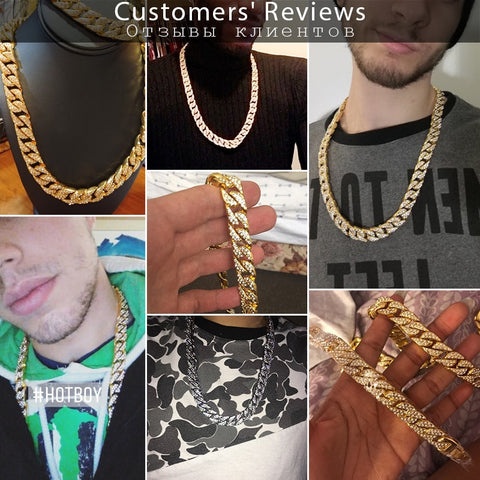 Image of Hiphop 14mm Iced Out Paved Rhinestones Necklack Yellow Gold Filled Miami Curb Cuban Chain CZ Rapper For Men Jewelry GN432