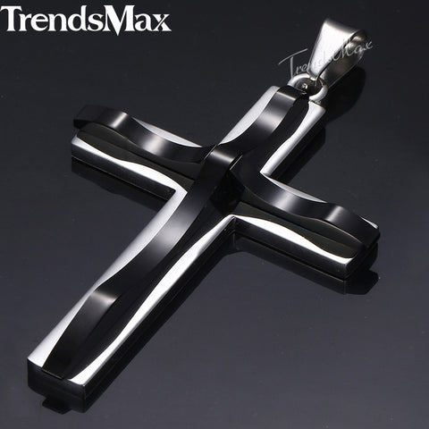 Image of Dropshipping Cross Pendant Necklace For Men Black Gold Silver color Stainless Steel Pendant Necklace Men Hip Hop Jewelry KP52