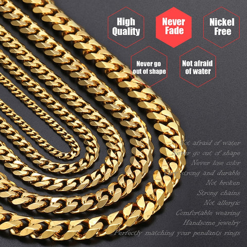 Image of Men's Hiphop Necklace Stainless Steel Curb Cuban Link Chain Gold Black Necklace for Men Jewelry Gift KNM08