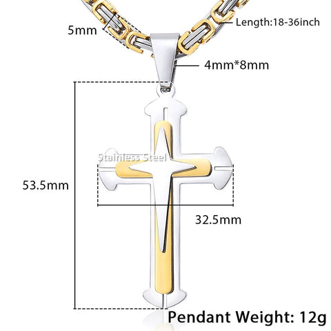 Image of Men's Cross Necklace Gold Black Cross Pendant Stainless Steel Byzantine Chain Necklace 2018 Hip Hop Male Jewelry KP180