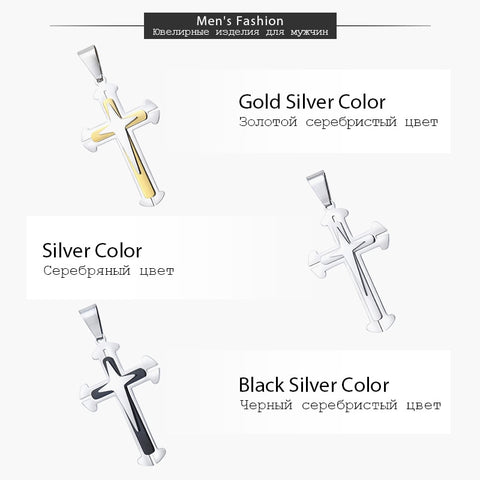 Image of Men's Cross Necklace Gold Black Cross Pendant Stainless Steel Byzantine Chain Necklace 2018 Hip Hop Male Jewelry KP180