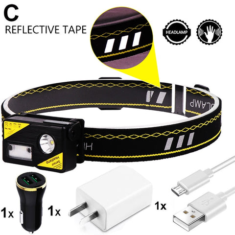 Image of EZK20 XPG LED EDC LED Headlamp Built-in Battery USB Sensor Headlight with Hat Clip Reflective Headband for Fishing