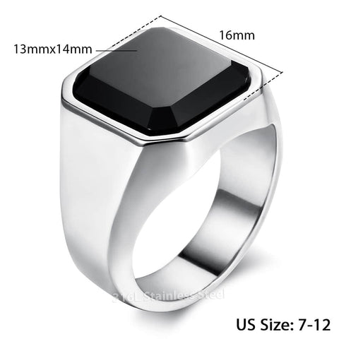 Image of Men's Ring Rock Punk Smooth 316L Stainless Steel Black CZ Gold Silver Color Hip Hop Rings For Men Party Jewelry Wholesale KHRM63