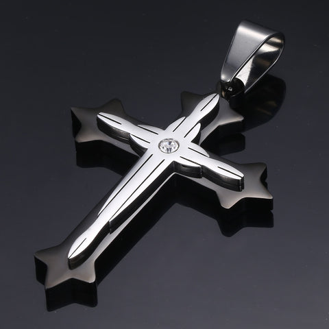 Image of Dropshipping Cross Pendant Necklace For Men Black Gold Silver color Stainless Steel Pendant Necklace Men Hip Hop Jewelry KP52