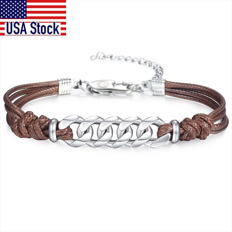 Image of Fashion Cable Curb Link Chain Leather Stainless Steel Bracelet for Womens Mens Adjustable Casual Bracelet US stock DLB01