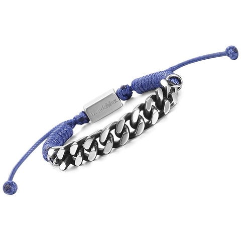 Image of Cuban Link Chain Braided Leather Bracelet For Mens Boys Handmade Stainless Steel Curb Blue Surfer Adjustable TBL00102