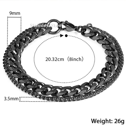 Image of Unique Men's Bracelet Double Chain Bracelet Stainless Steel Wheat Box Chain Link Bracelets Male Jewelry Dropshipping DB75