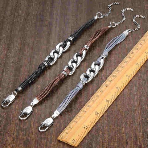 Image of Fashion Cable Curb Link Chain Leather Stainless Steel Bracelet for Womens Mens Adjustable Casual Bracelet US stock DLB01