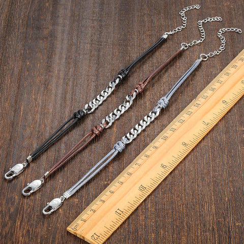 Image of Fashion Cable Curb Link Chain Leather Stainless Steel Bracelet for Womens Mens Adjustable Casual Bracelet US stock DLB01