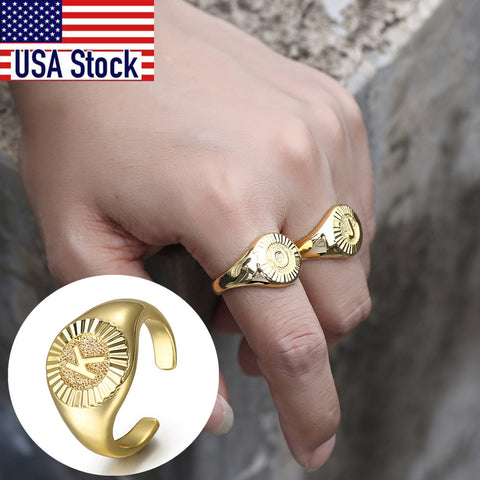 Image of Unique Design 26 Letter Signet Ring for Women Chunky Gold Color Initial Open Finger Rings Female Jewelry Gift Dropshipping GR67A