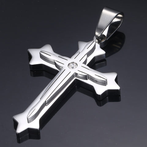 Image of Dropshipping Cross Pendant Necklace For Men Black Gold Silver color Stainless Steel Pendant Necklace Men Hip Hop Jewelry KP52